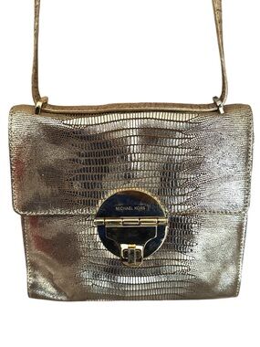Michael Kors Metallic Gold Lizard-Embossed Crossbody Bag